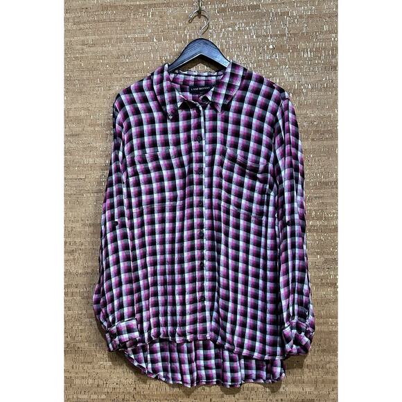 Lane Bryant Plaid Roll Tab Sleeve Button Up Shirt Size 22/24 90s Grunge Rayon - Picture 1 of 8